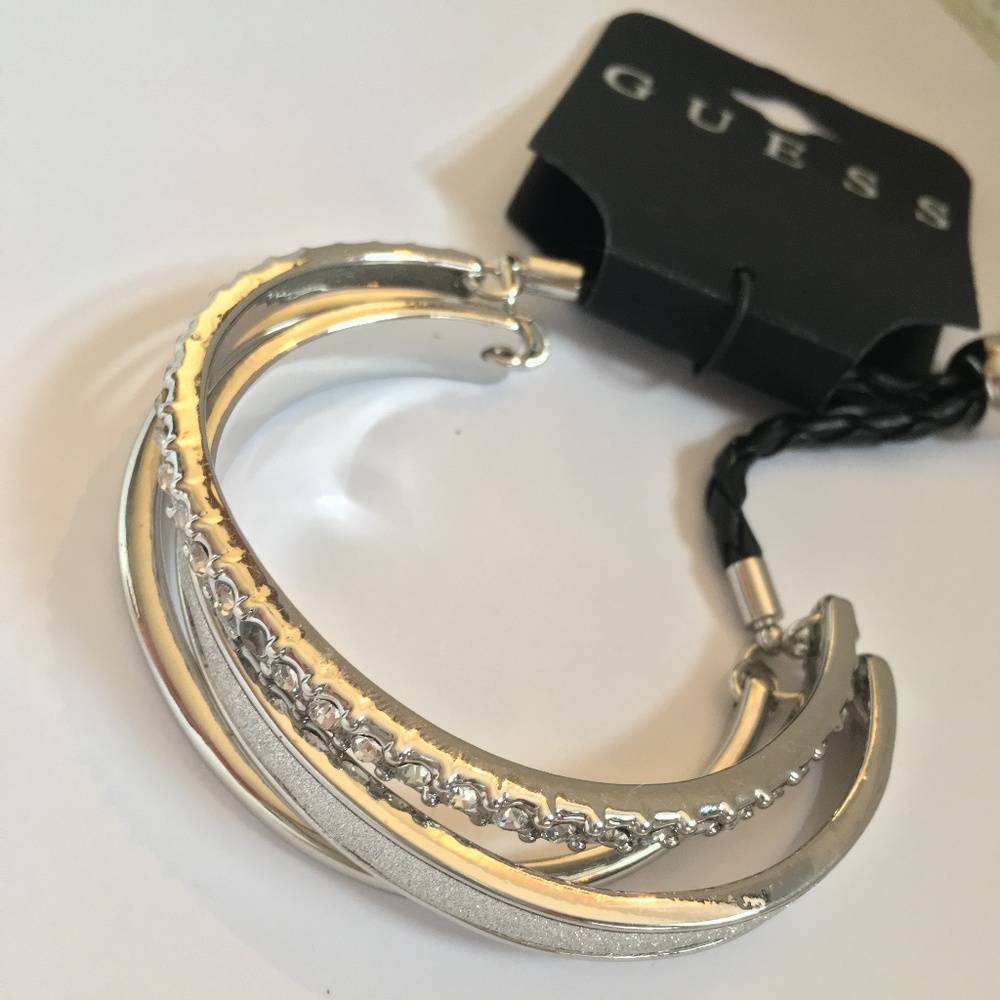GUESS Bangle Bracelet w/ Black Leather Cord
